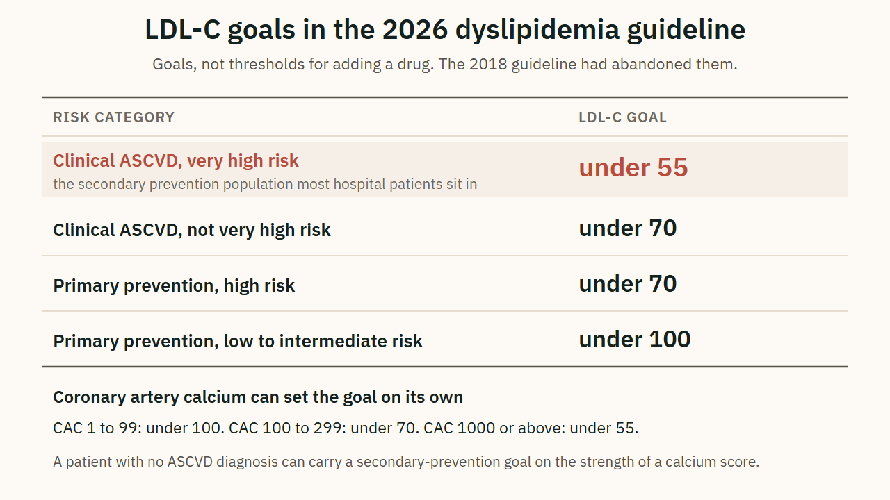 LDL-C goals in the 2026 dyslipidemia guideline